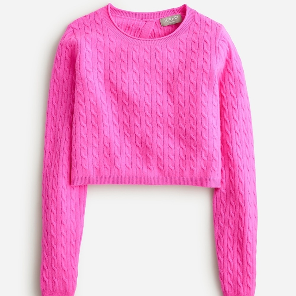 NWT J. Crew Cropped Cashmere Sweater with Bow Tie - Hot pink